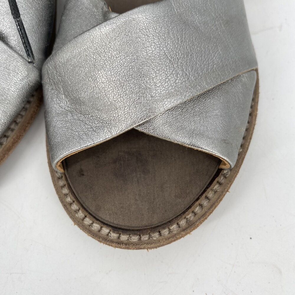 P Monjo Leather Sandals Womens 36 Silver Tan Roman Slingback Lace Up - Picture 6 of 10